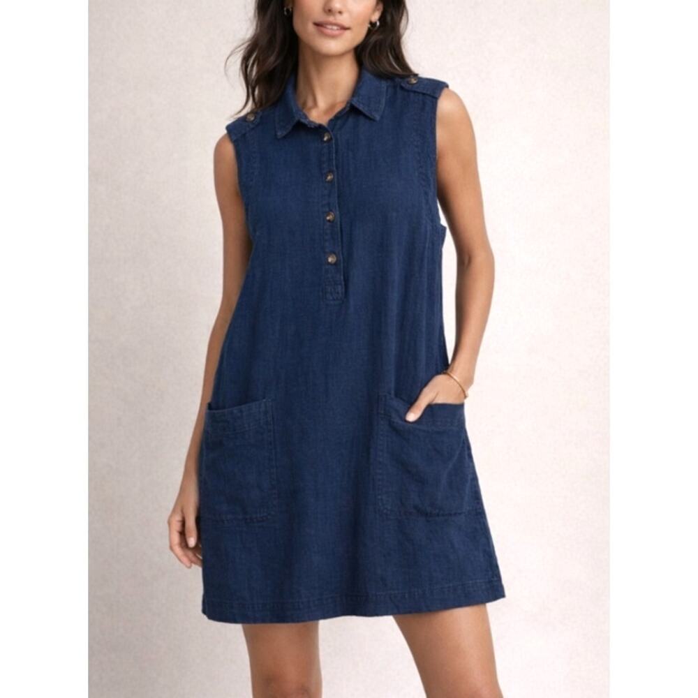 a loves a NEW Blue Ramie & Cotton Textured Sleeveless Utility Dress Women's XL